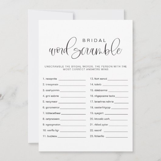 ジョリーミニマルワードスクランブルブライダルシャワーゲーム 招待状 (正面)
