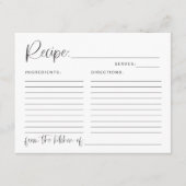 ジョリーモダンミニマルブライダルシャワーレシピカード エンクロージャーカード (正面)