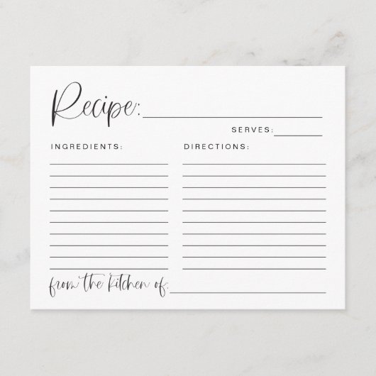 ジョリーモダンミニマルブライダルシャワーレシピカード エンクロージャーカード (正面)