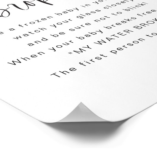 ジョリーモダン私の水は赤ちゃんシャワーのゲームサインを壊した ポスター (角)