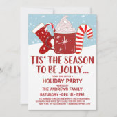 ジョリーレッドブルーココアキャンディーケーンストッキングホリデー 招待状 (正面)