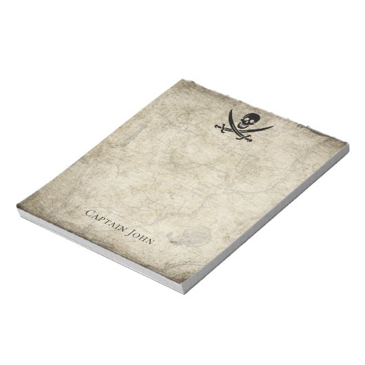 ジョリーロジャーとヴィンテージマップ上の名前 ノートパッド (回転)