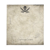 ジョリーロジャーとヴィンテージマップ上の名前 ノートパッド (正面)