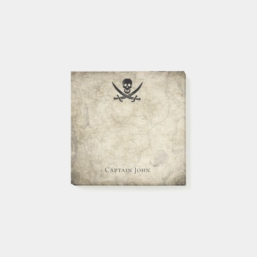 ジョリーロジャーとヴィンテージマップ上の名前 ポストイット (正面)