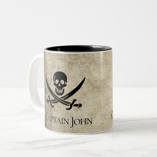 ジョリーロジャーと名前オンヴィンテージ ツートーンマグカップ (正面左)