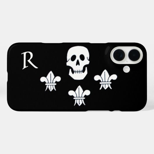 ジョリーロジャースカルと3ユリ国旗のモノグラム Case-Mate iPhoneケース (裏面 (横))