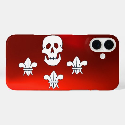 ジョリーロジャースカルと3ユリ国旗の赤白 Case-Mate iPhoneケース (裏面 (横))