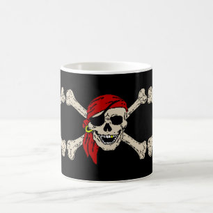 ジョリーロジャーパイレーツスカルボーンズ赤バンダナ コーヒーマグカップ