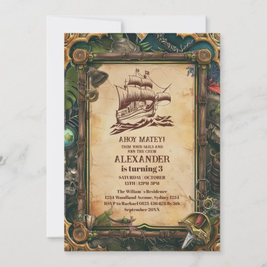 ジョリーロジャーパイレーツ誕生日パーティー 招待状 (正面)