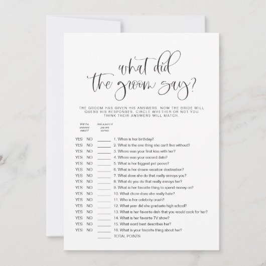 ジョリー新郎が何と言ったかブライダルシャワーゲーム 招待状 (正面)