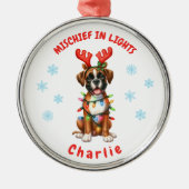 ジョリー・ウォーターカラー・クリスマス・ボクサー・スノーフレーク・ドッグ メタルオーナメント (正面)
