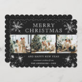 ジョリー ブラック シルバー スパークリー スノーフレーク フォト コラージュ シーズンカード (正面/裏面)