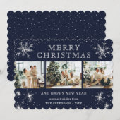 ジョリー ブルー シルバー スパークリー スノーフレーク フォト コラージュ シーズンカード (正面/裏面)