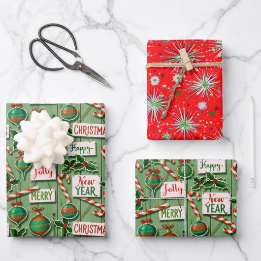 ジョリー・ホリデー・ジャンブル・グリーン ラッピングペーパーシート (正面)