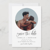 ジョリー ミニマリスト ボホー丸型 写真付き Save the Date 招待状 (正面)