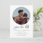 ジョリー ミニマリスト ボホー丸型 写真付き Save the Date 招待状 (スタンド正面)