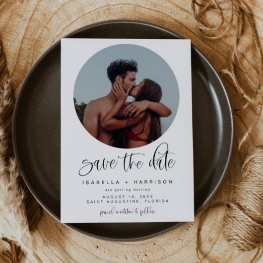 ジョリー ミニマリスト ボホー丸型 写真付き Save the Date 招待状