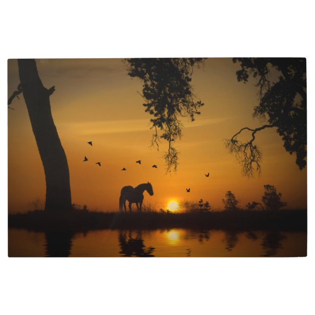 ジョルジュ・ウマとオークの木々の水没の池 メタルプリント (正面)