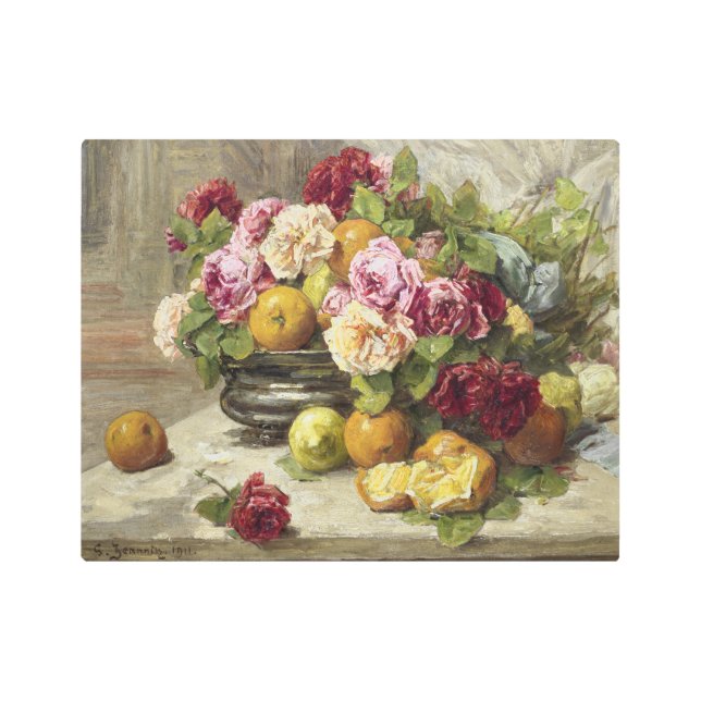 ジョルジュ・ジャンニンまだバラと果物の生活 メタルプリント (正面)