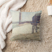 ジョルジュ・スーラの「オンフルールのホスピスと灯台」 クッション (ブランケット)