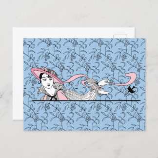 ジョルジュ・バービエ1920年代ファッションレディ&バード ポストカード