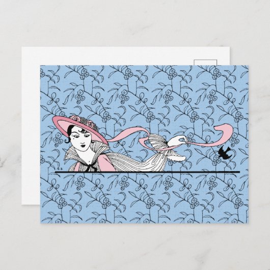 ジョルジュ・バービエ1920年代ファッションレディ&バード ポストカード (正面/裏面)