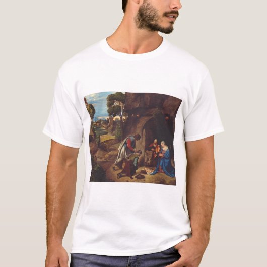 ジョルジョーネ作「羊飼いの礼拝」アート Tシャツ (正面)
