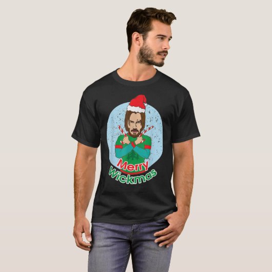 ジョンおもしろいドッグアイディアウィック現在クリスマスX-Mas Tシャツ (正面フル)