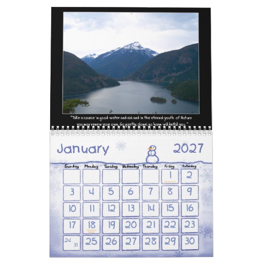 ジョンお気に入りのなMuirの引用語句 カレンダー (1月 2027)