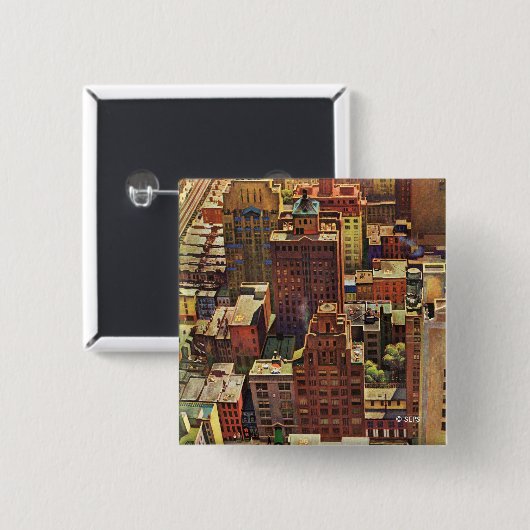 ジョンによるニューヨークシティの鳥瞰的な眺めはつまずきます 缶バッジ (正面&裏面)