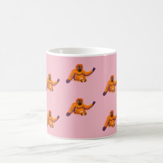 ジョンのダイアーによるヴィンテージのスタイルのピンクのオランウータンのマグ コーヒーマグカップ (中央)