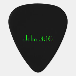 ジョンの3:16、黒い背景の緑の文字 ギターピック