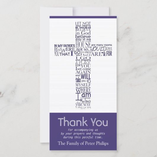 ジョンキリスト教の十字の14の悔やみや弔慰は4感謝していしています サンキューカード (正面)