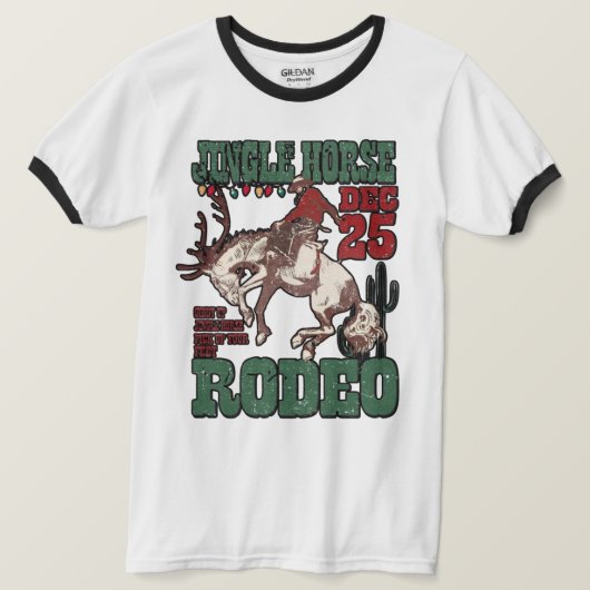 🎄ジョングルホースロデオTシャツ - ウエスタンクリスマス Tシャツ (デザイン正面)