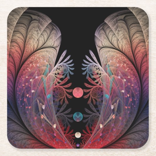 ジョングレージ抽象芸術モダンファンタジーフラクタル スクエアペーパーコースター (正面)