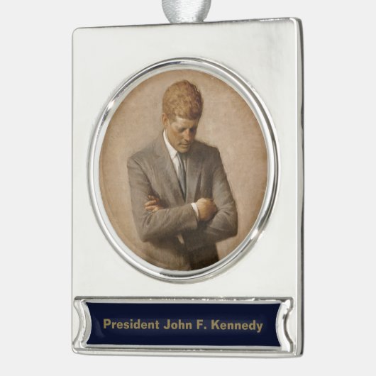ジョンケネディUSホワ大統領のイトハウスポートレート シルバープレートバナーオーナメント (左)