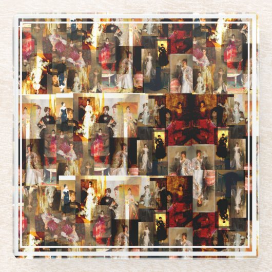 .ジョンシンガーサーゲントレディエレガントポートレートコラージュ ガラスコースター (正面)