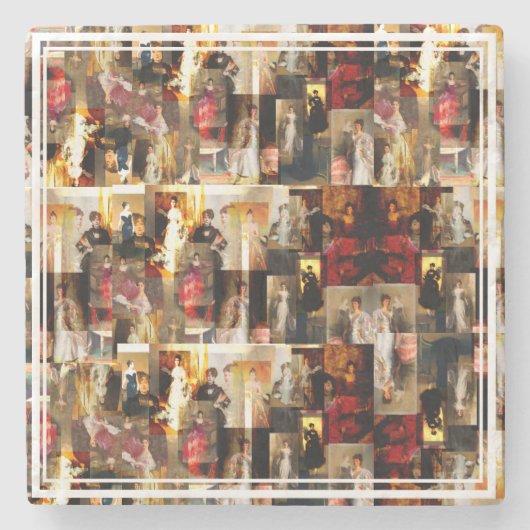 .ジョンシンガーサーゲントレディエレガントポートレートコラージュ ストーンコースター (正面)