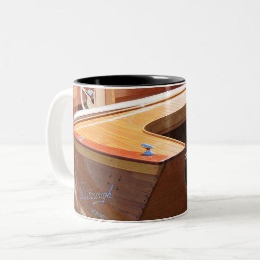 ジョンソンモーター、木のボートのクラシック ツートーンマグカップ (正面左)