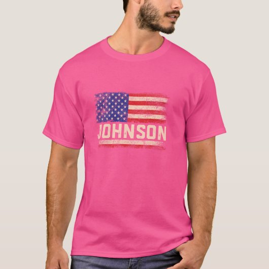 ジョンソン姓シャツジョンソン名アメリカ国旗 Tシャツ (正面)