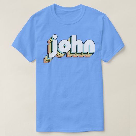 ジョンレトロレインボータイポグラフィフェードスタイル Tシャツ (デザイン正面)