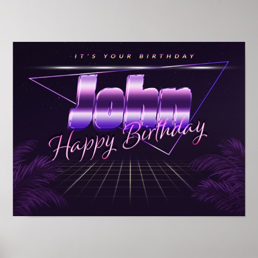 ジョン名Vorname lila retroポスターGeburtstag ポスター (正面)