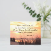 ジョン14:27離れ,海の夕日 ポストカード (スタンド正面)