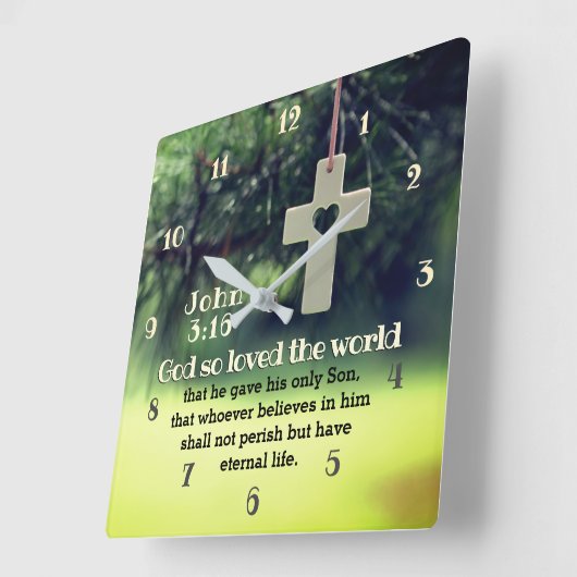 ジョン3:16神は、自分の息子が世界を愛し与えていたのです。 スクエア壁時計 (傾斜)