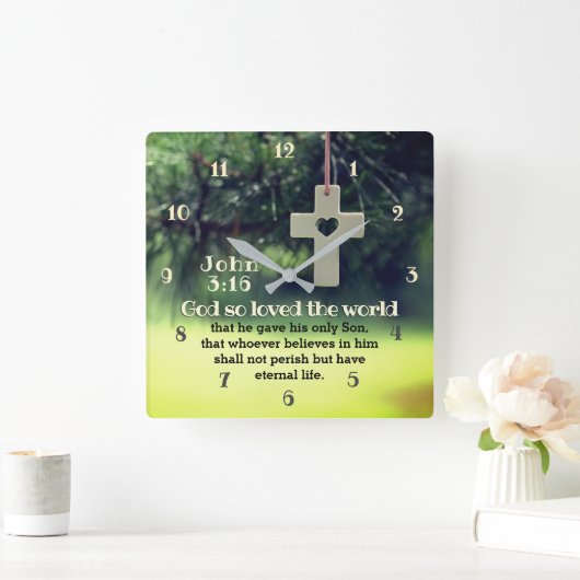ジョン3:16神は、自分の息子が世界を愛し与えていたのです。 スクエア壁時計 (ホーム)