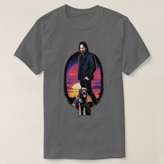 ジョン・ウィックと信頼できる犬の日没の映画 Tシャツ (デザイン正面)