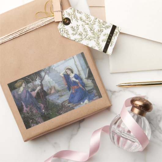 ジョン・ウィリアム・ウォーターハウスによる受胎告知 長方形シール (ギフト)