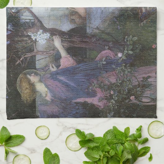 ジョン・ウィリアム・ウォーターハウスによる「受胎告知」 キッチンタオル (折り畳み)