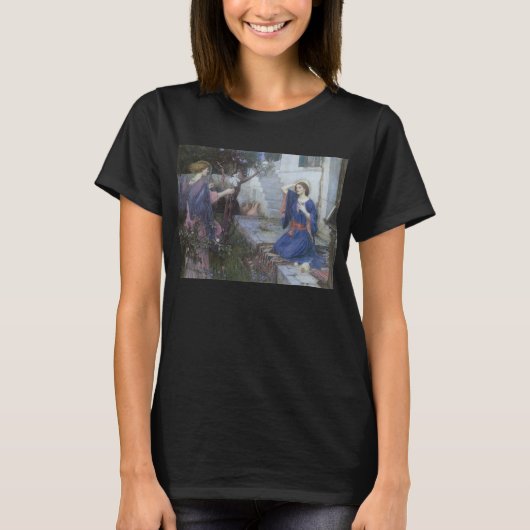 ジョン・ウィリアム・ウォーターハウスによる「受胎告知」 Tシャツ (正面)