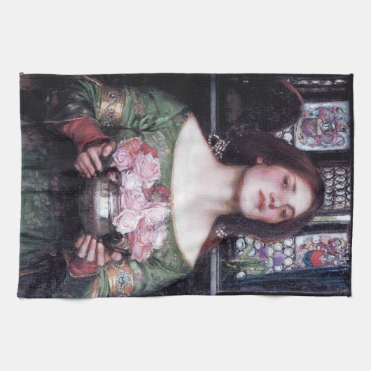 ジョン・ウィリアム・ウォーターハウスのレディとバラ キッチンタオル (横)